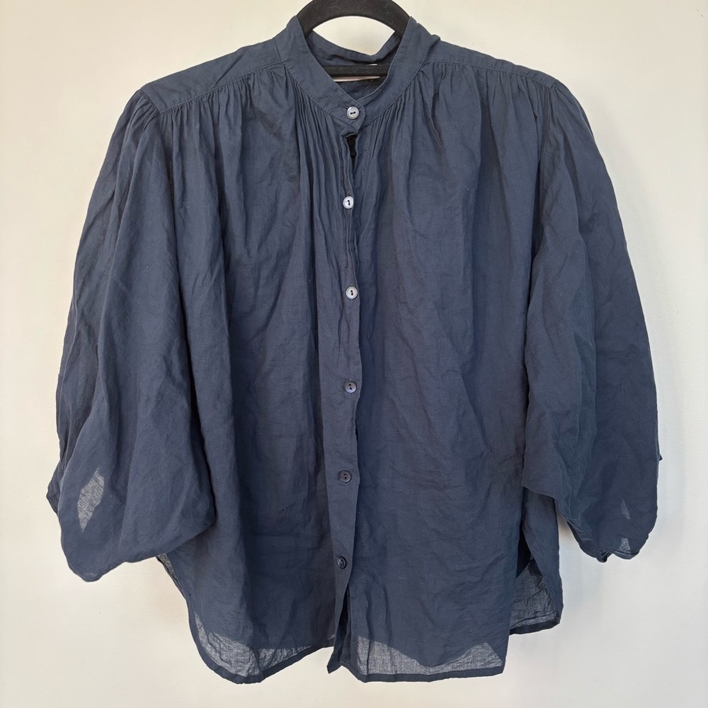 Rebecca Taylor Ruched Cotton Voile‎ Button Down Top Size S